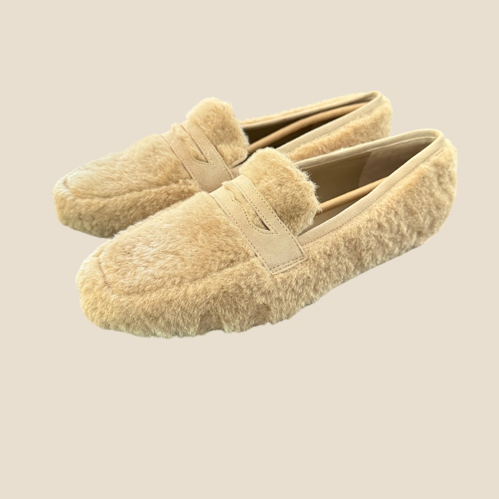 Haven Well Within Sherpa Leather Moccasins Women 9 Beige Faux Fur Slip On Shoes